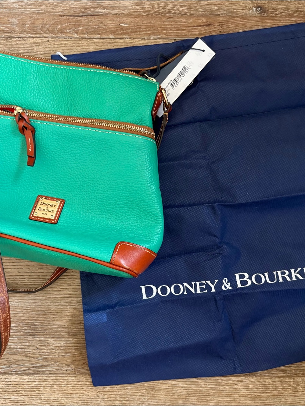 Dooney & Bourke Teal pebble grain Crossbody with Brown Leather Trim NWT